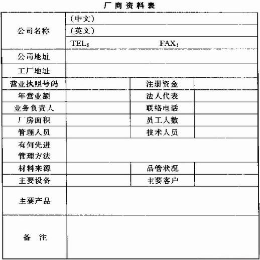 供应商资料表