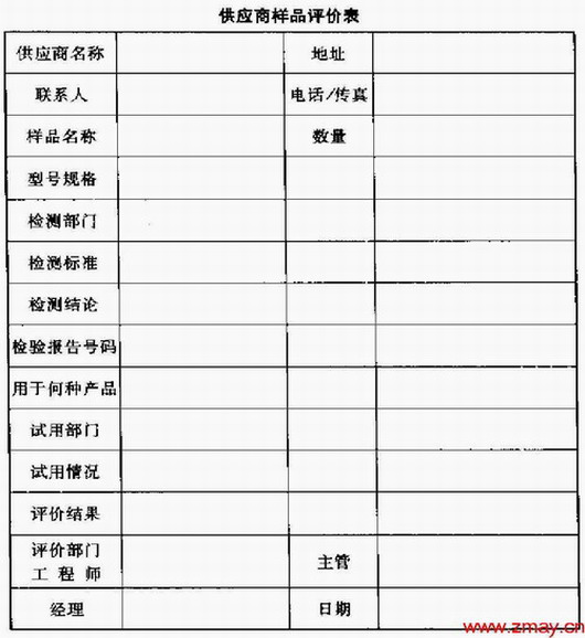 供应商样品评价