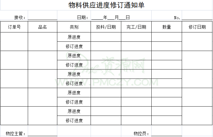 物料供应进度修订通知单